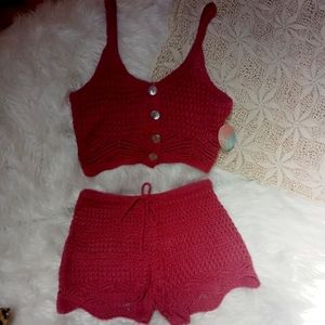 Mauve NWT Crochet M Short Set
